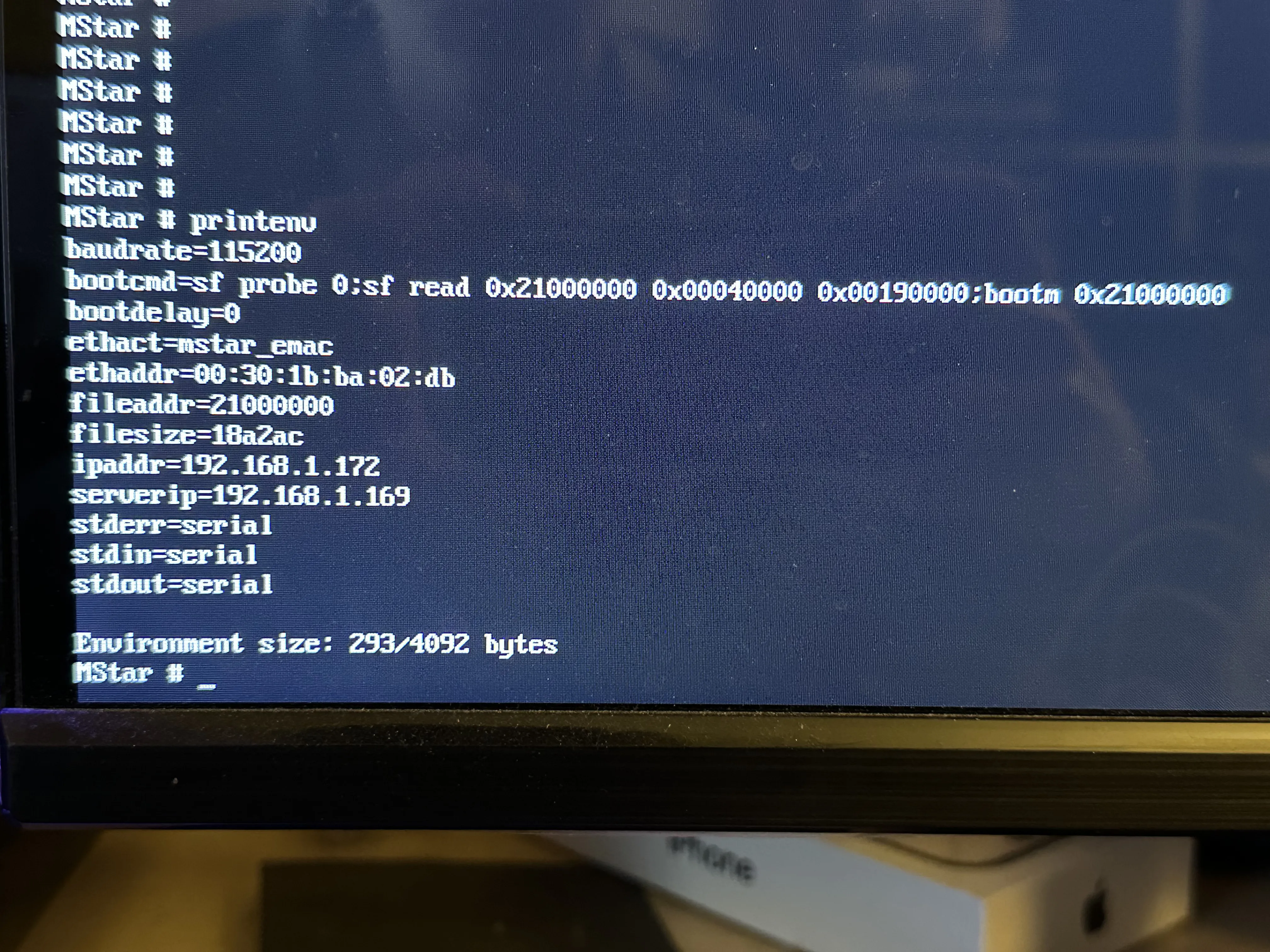 The U-Boot console. I have sent the command printenv.