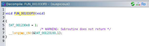 Screenshot of Ghidra showing the longjmp function