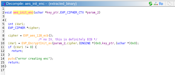 Screenshot of Ghidra showing the aes_init_enc function