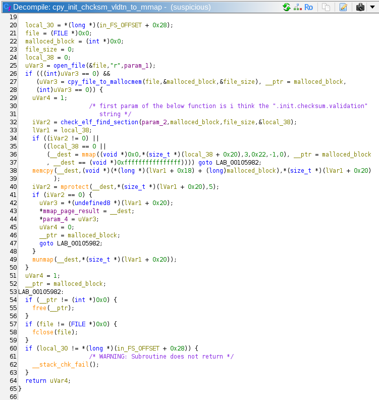 Screenshot of Ghidra showing the cpy_init_chcksm_vldtn_to_mmap function