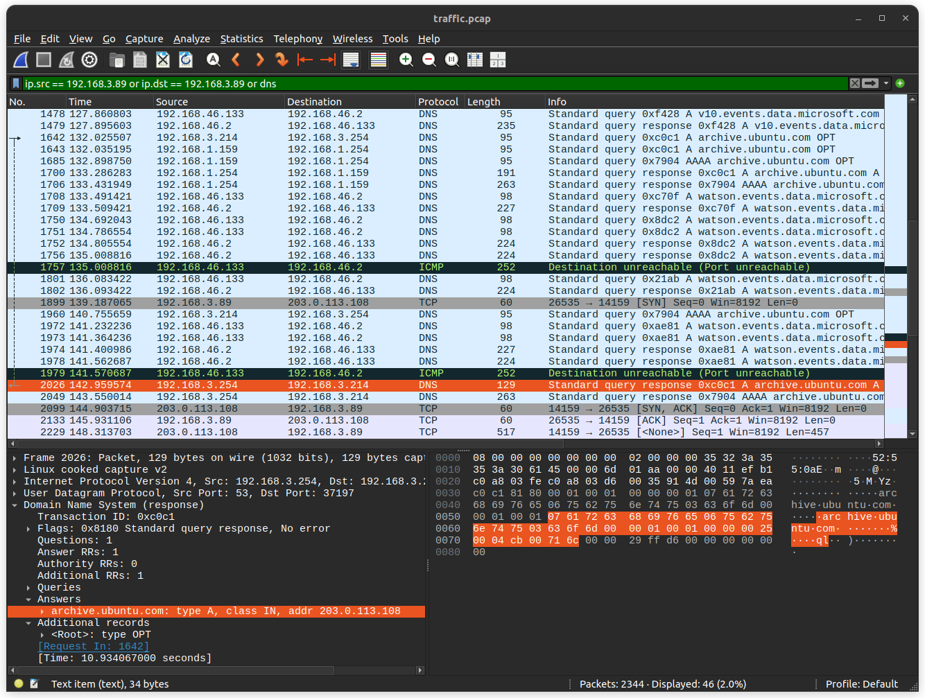 Screenshot of Wireshark showing DNS poisoning attack