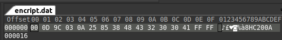 A hex editor view of the encript.dat file