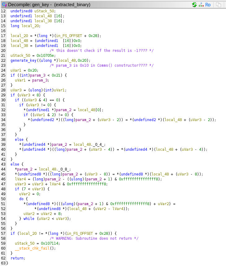 Screenshot of Ghidra showing the gen_key method