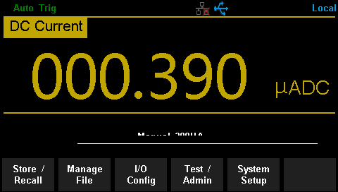 A screenshot from my digital multimeter showing a quiescent current of 0.390 microamps.