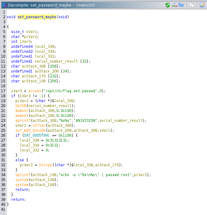 the set_password_maybe function that we will be reversing
