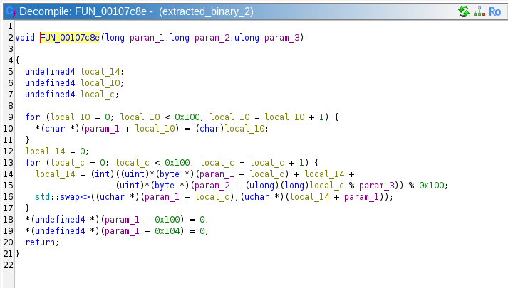 Screenshot of Ghidra showing the string S-box initialization function